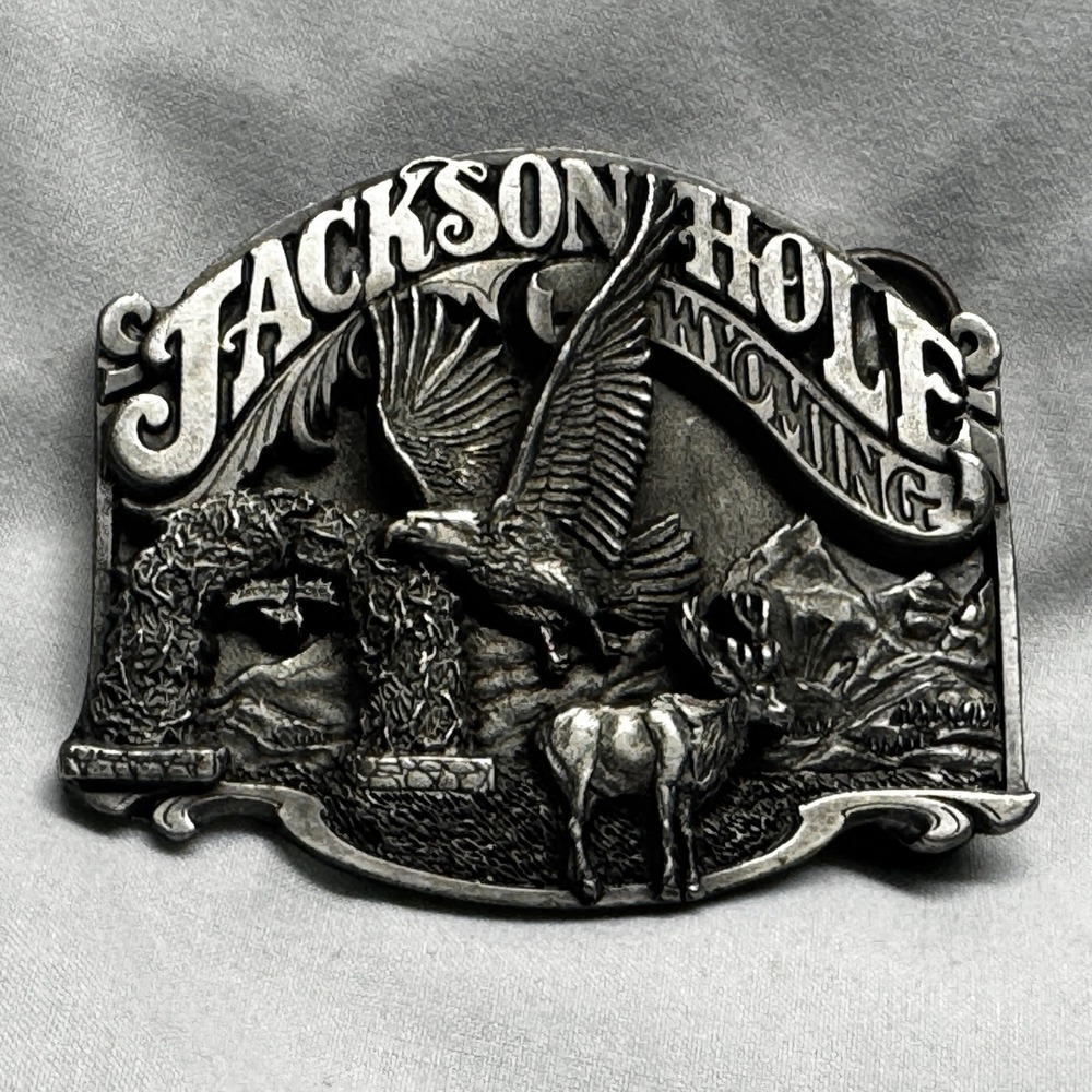 Vintage 1992 Siskiyou Jackson Hole Wyoming Eagle Elk Belt Buckle USA O-71